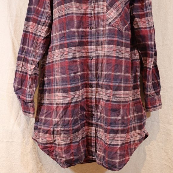 Orvis Purple Plaid Button Up Tunic Dress Medium Cotton Western Rustic Shirt - Picture 4 of 12